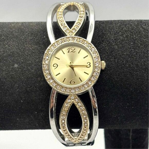 Gold & Silver Crystal Cuff Watch - Picture 1 of 3